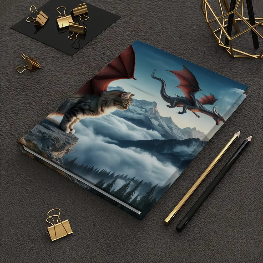 Winged Cat Dragon Mountains Moon Fantasy – Notebooks