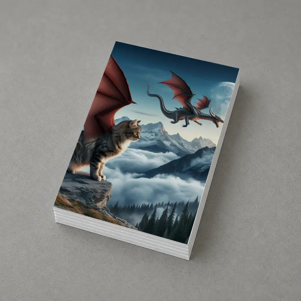 Winged Cat Dragon Mountains Moon Fantasy – Postcards