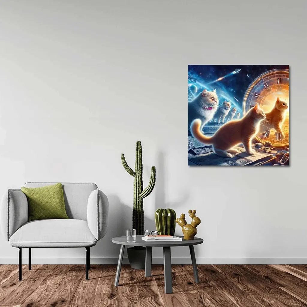 Cats Time Travel Space Money Fantasy Art – Wall Art
