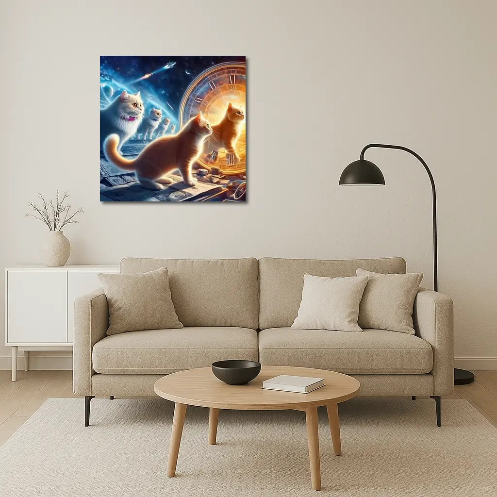 Cats Time Travel Space Money Fantasy Art – Wall Art