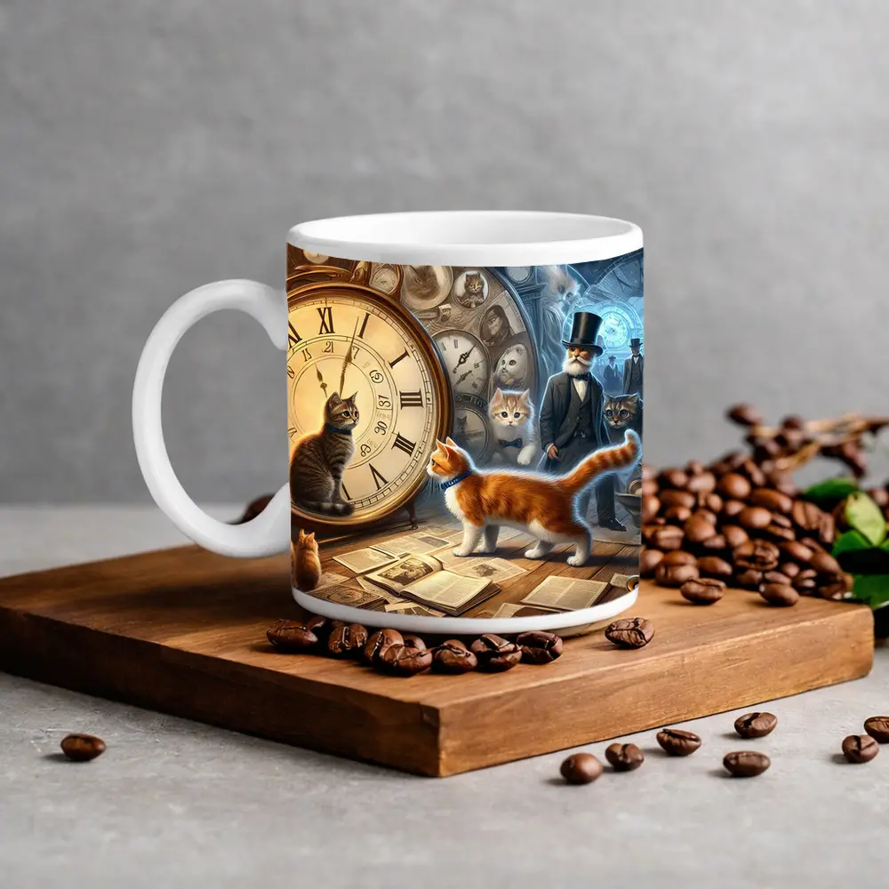 Cats Time Travel Fantasy Steampunk Scene – Mugs