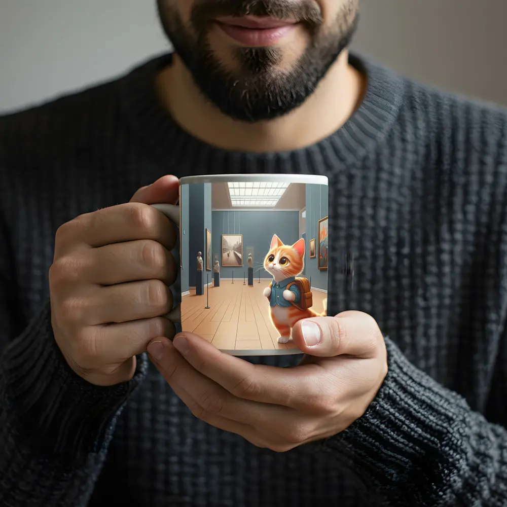 Cute Orange Cat Art Gallery Museum – Mugs
