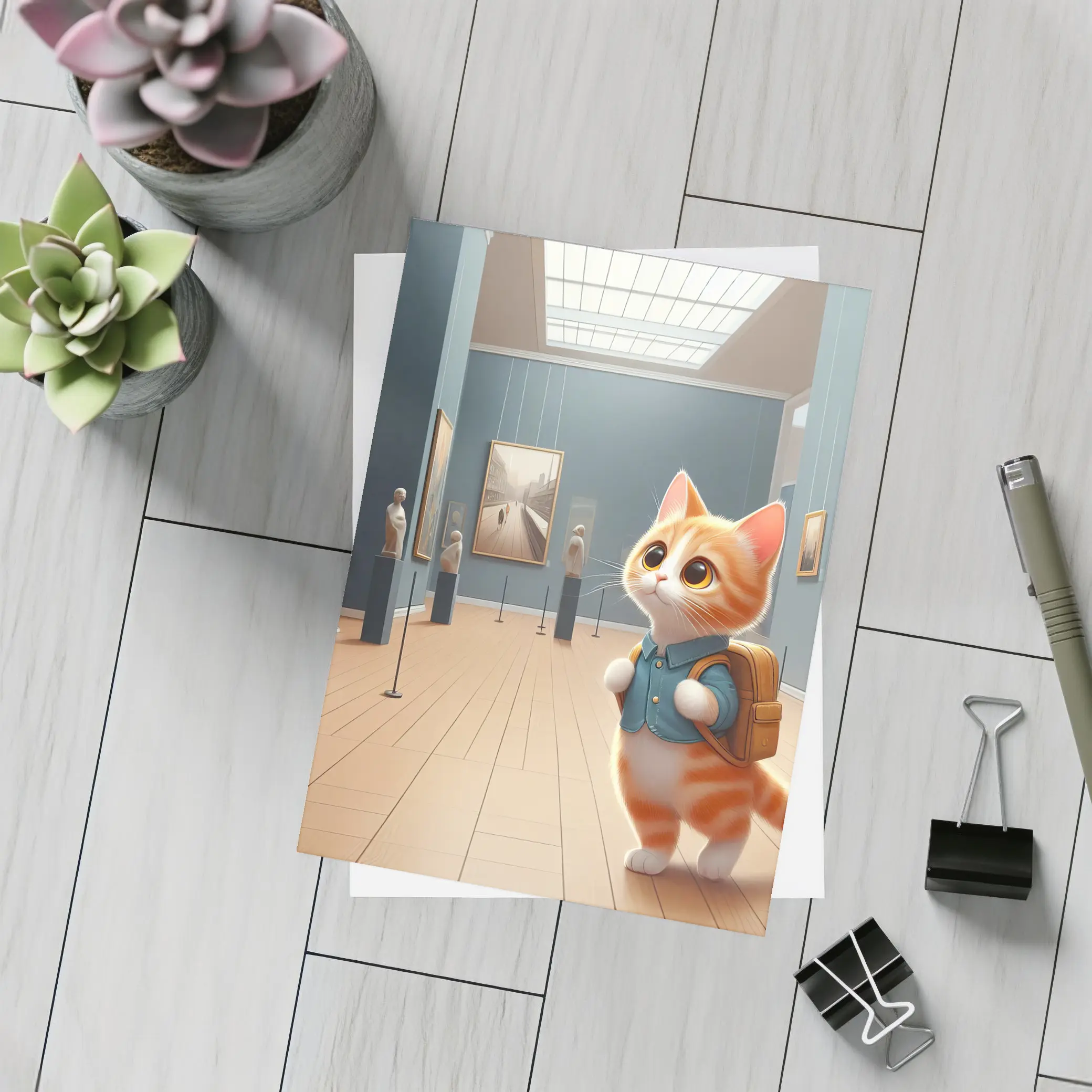 Cute Orange Cat Art Gallery Museum – Postcards