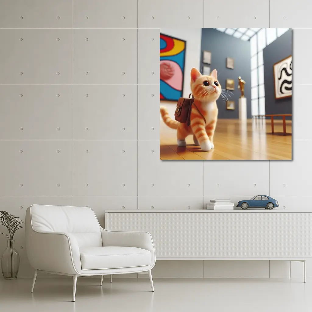 Orange Tabby Cat Exploring Art Museum Gallery – Wall Art