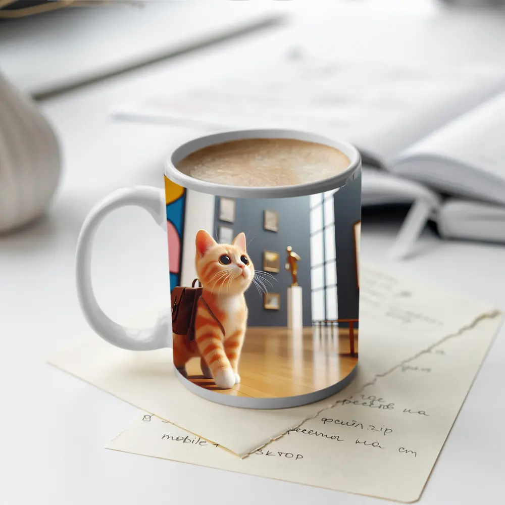 Orange Tabby Cat Exploring Art Museum Gallery – Mugs