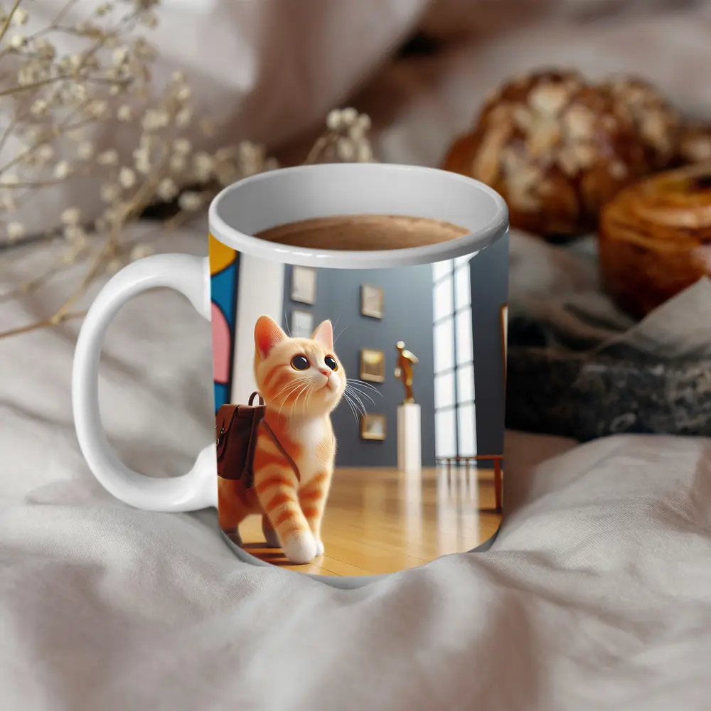 Orange Tabby Cat Exploring Art Museum Gallery – Mugs