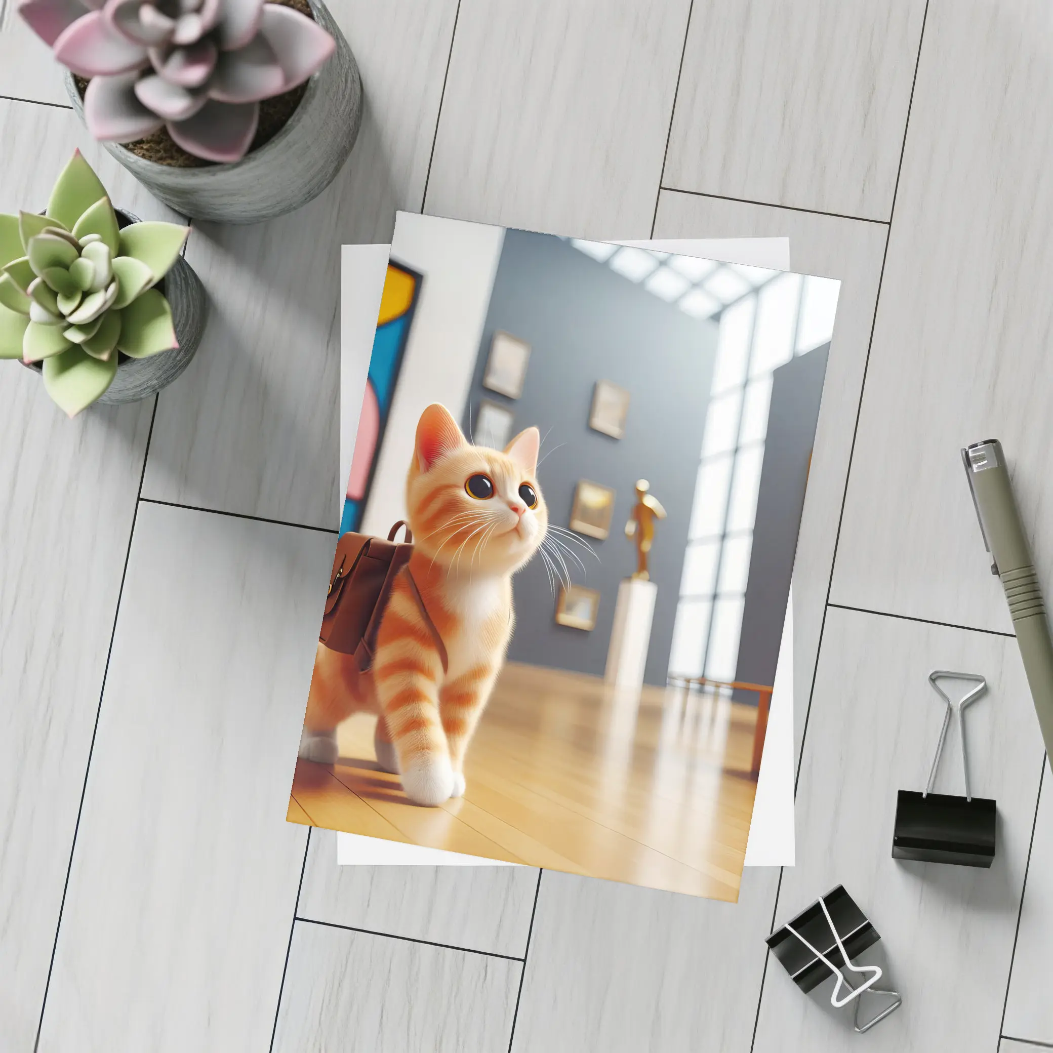 Orange Tabby Cat Exploring Art Museum Gallery – Postcards