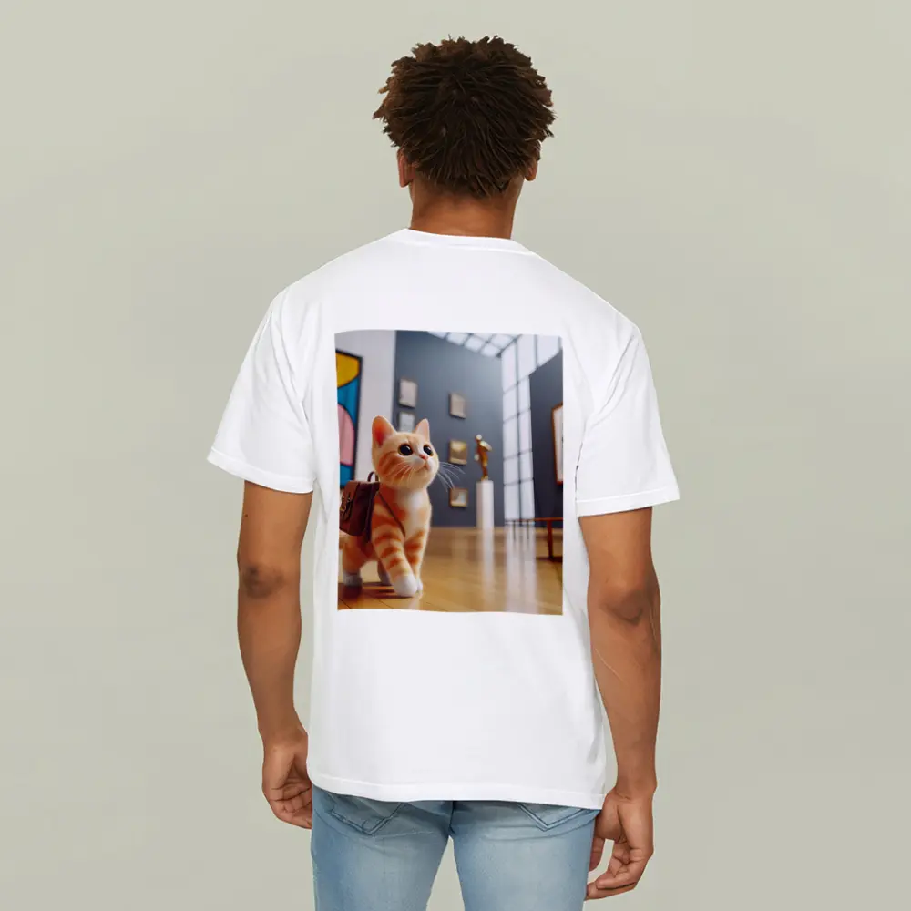 Orange Tabby Cat Exploring Art Museum Gallery – T-Shirts