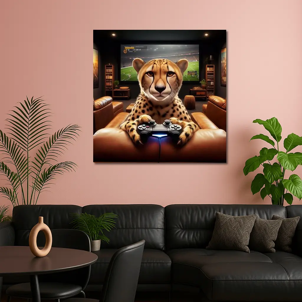 Cheetah Gaming Controller Couch Home Theater – Wall Art