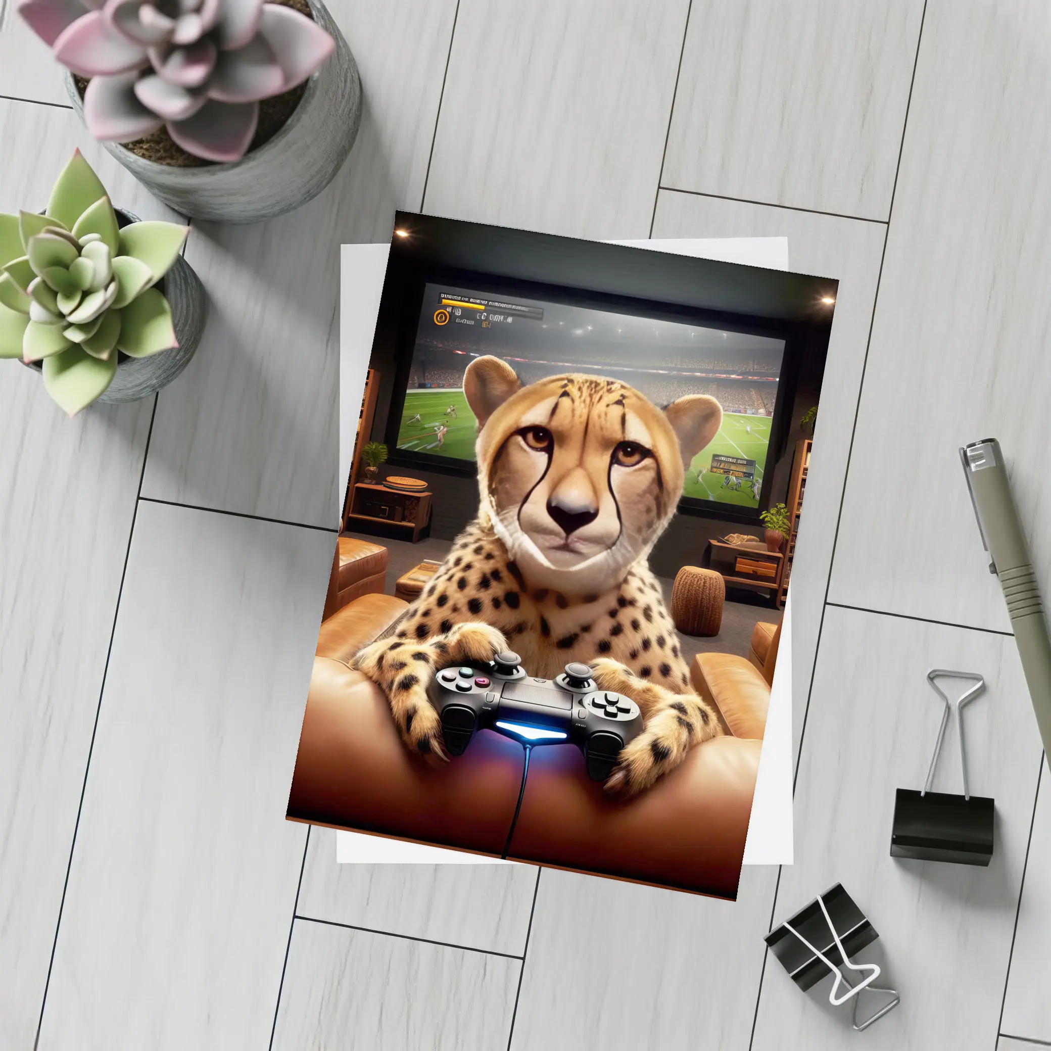 Cheetah Gaming Controller Couch Home Theater – Postcards