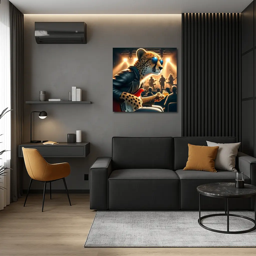 Cheetah Guitarist Leather Jacket Concert Stage – Wall Art