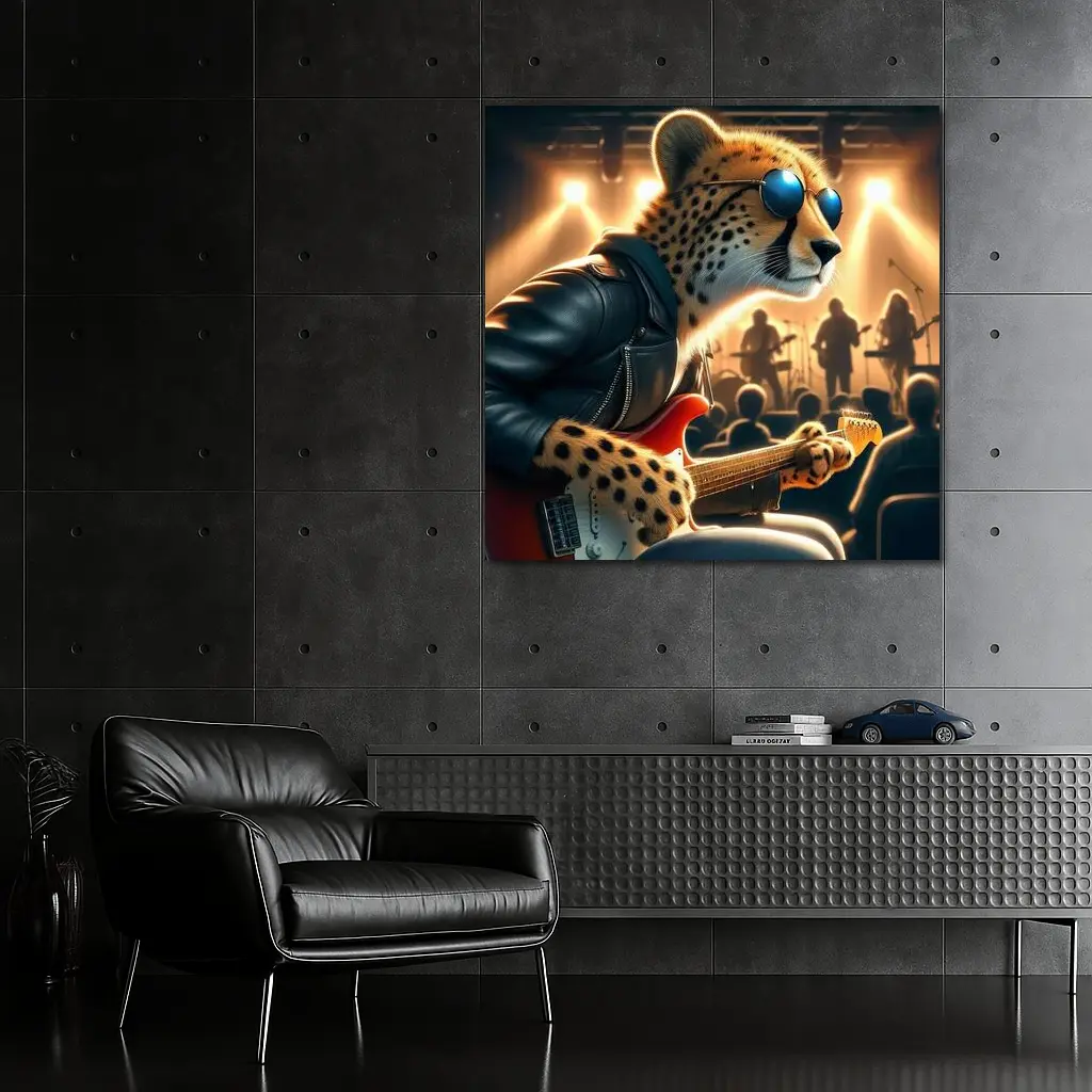 Cheetah Guitarist Leather Jacket Concert Stage – Wall Art