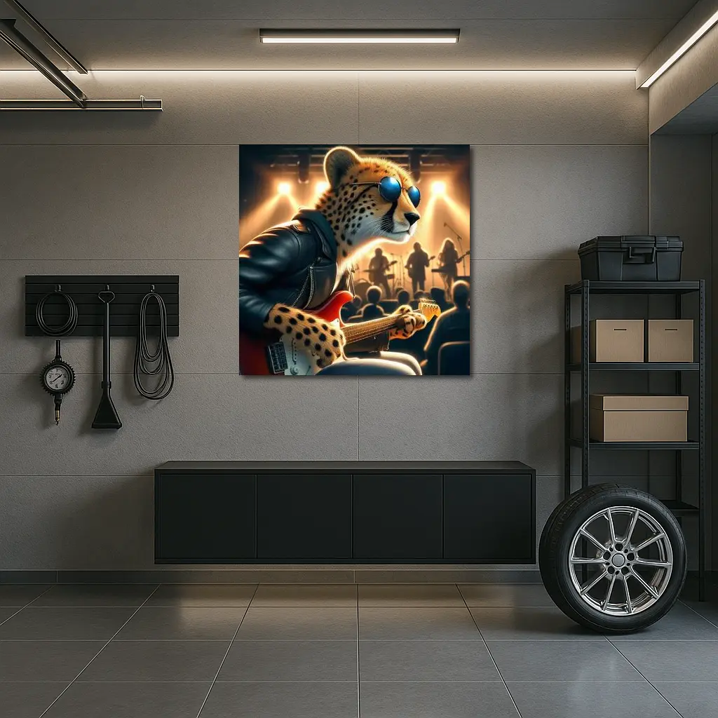 Cheetah Guitarist Leather Jacket Concert Stage – Wall Art