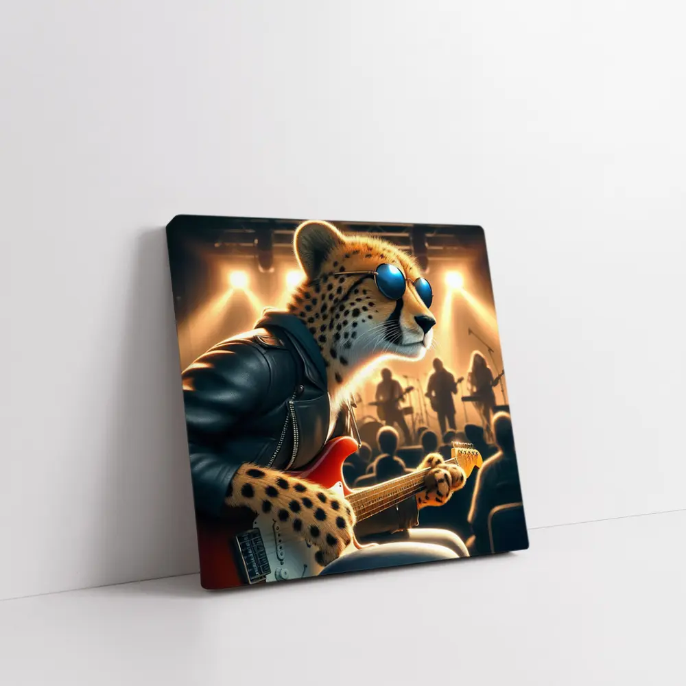 Cheetah Guitarist Leather Jacket Concert Stage – Wall Art