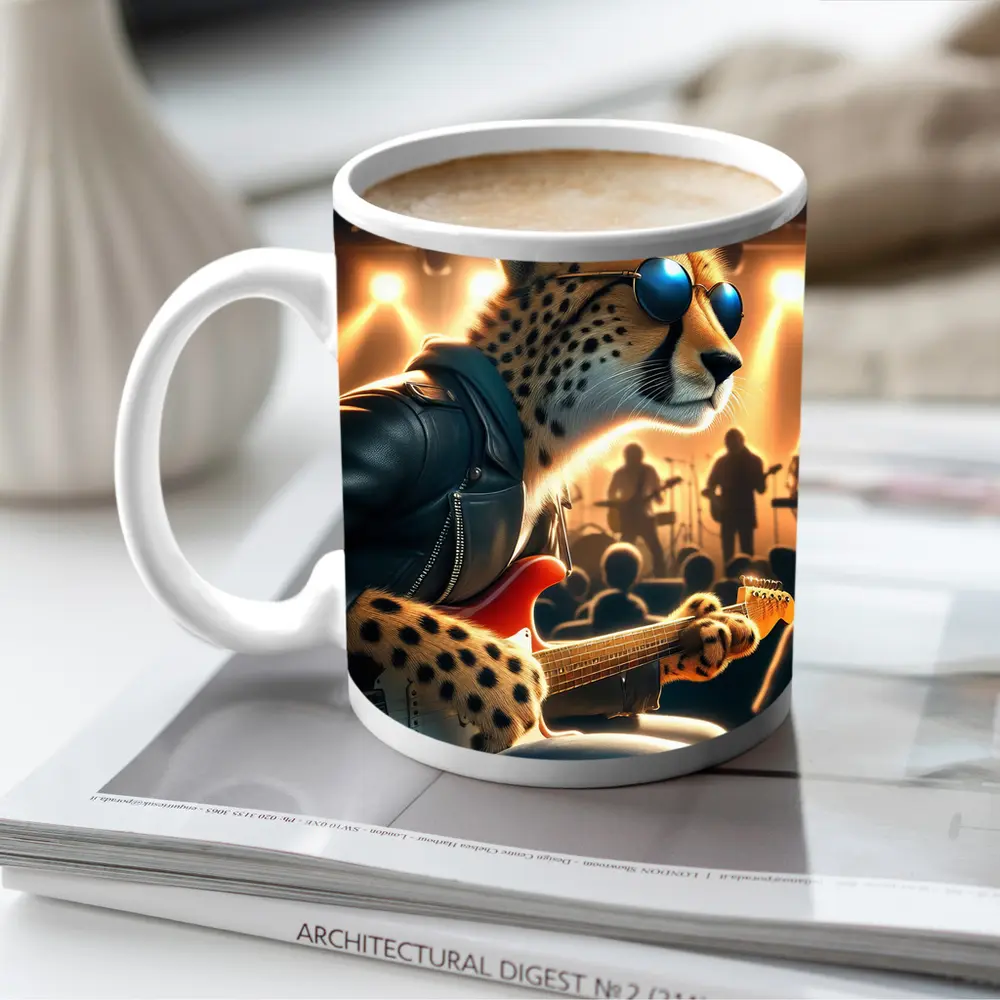 Cheetah Guitarist Leather Jacket Concert Stage – Mugs