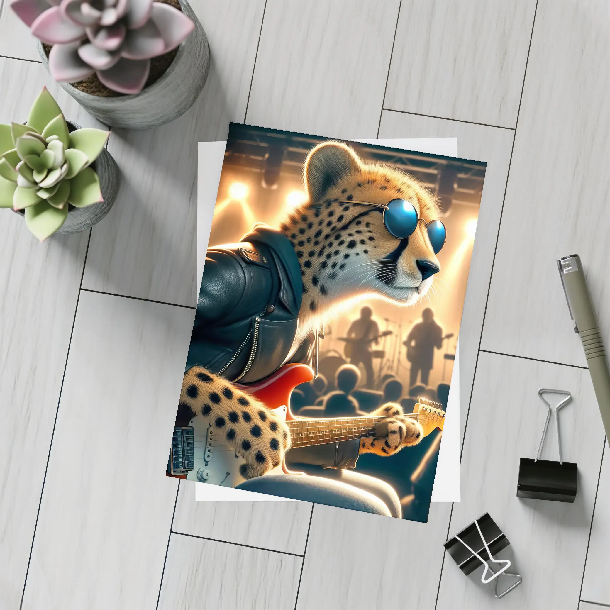Cheetah Guitarist Leather Jacket Concert Stage – Postcards