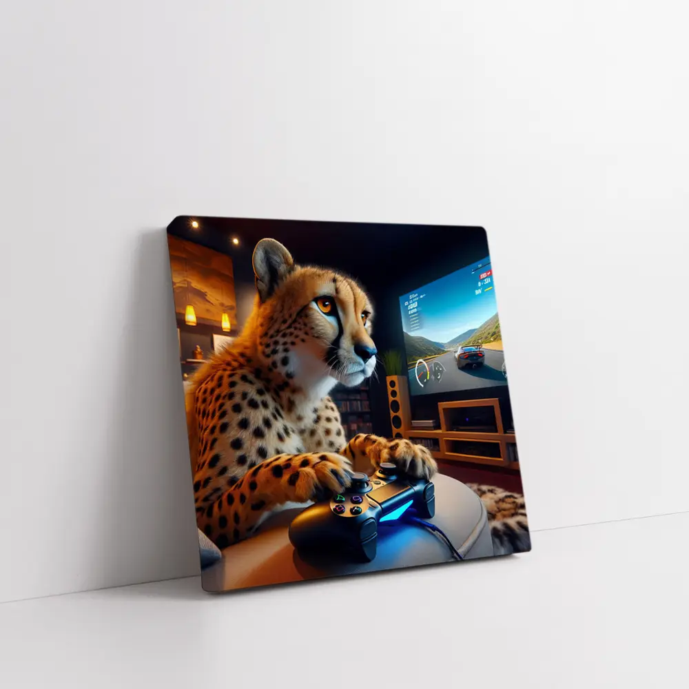 Cheetah Gaming With Controller Cozy Room – Wall Art
