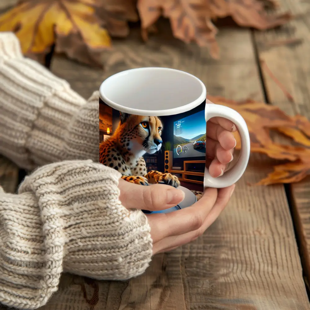 Cheetah Gaming With Controller Cozy Room – Mugs