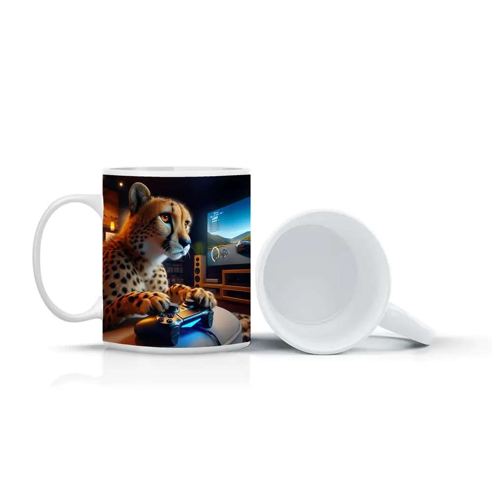 Cheetah Gaming With Controller Cozy Room – Mugs