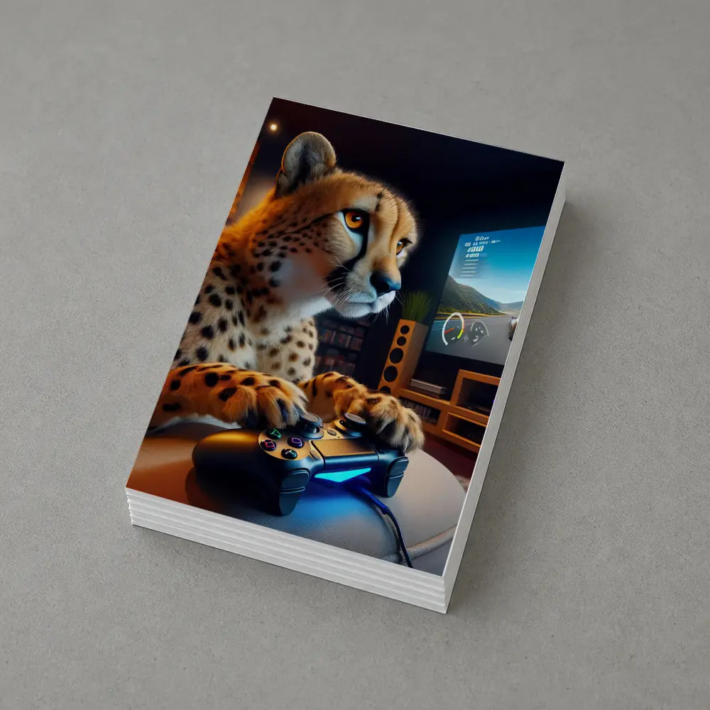 Cheetah Gaming With Controller Cozy Room – Postcards