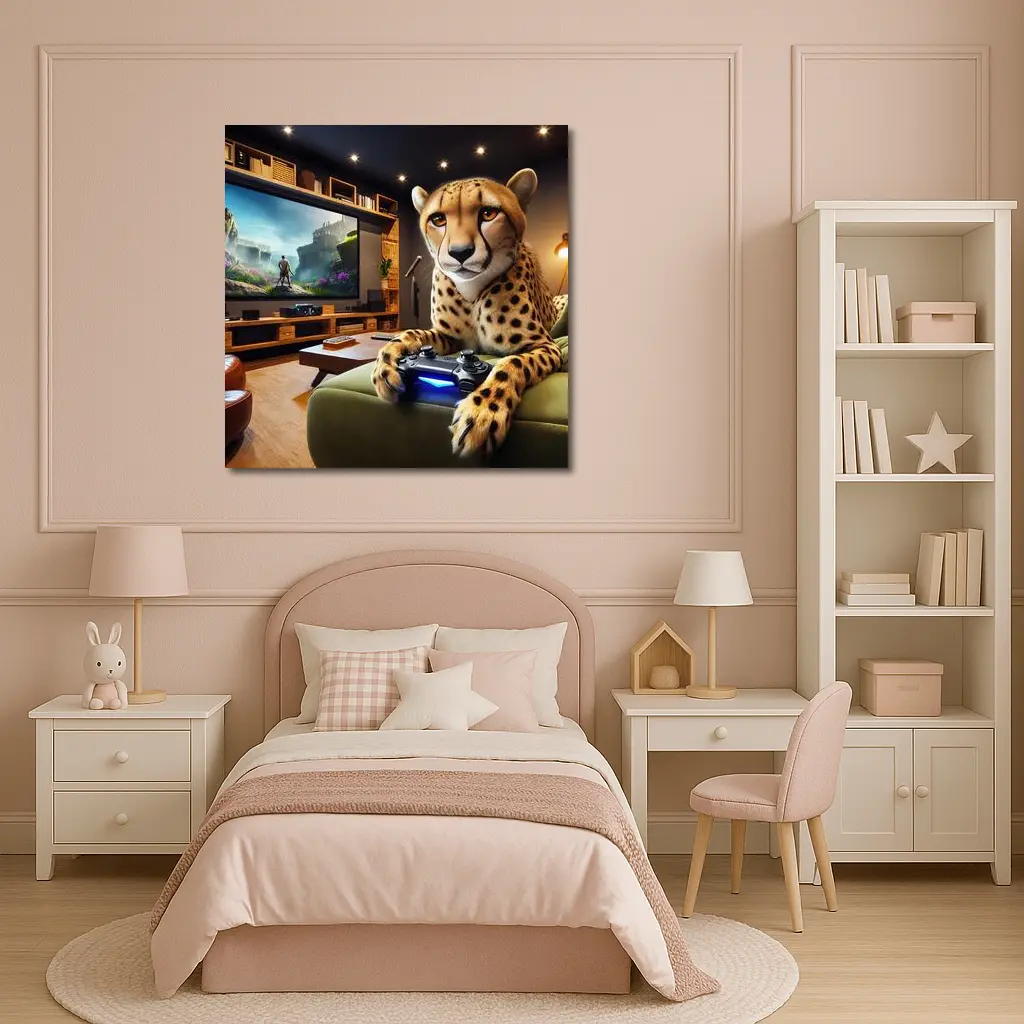 Cheetah Gaming Controller Cozy Living Room – Wall Art