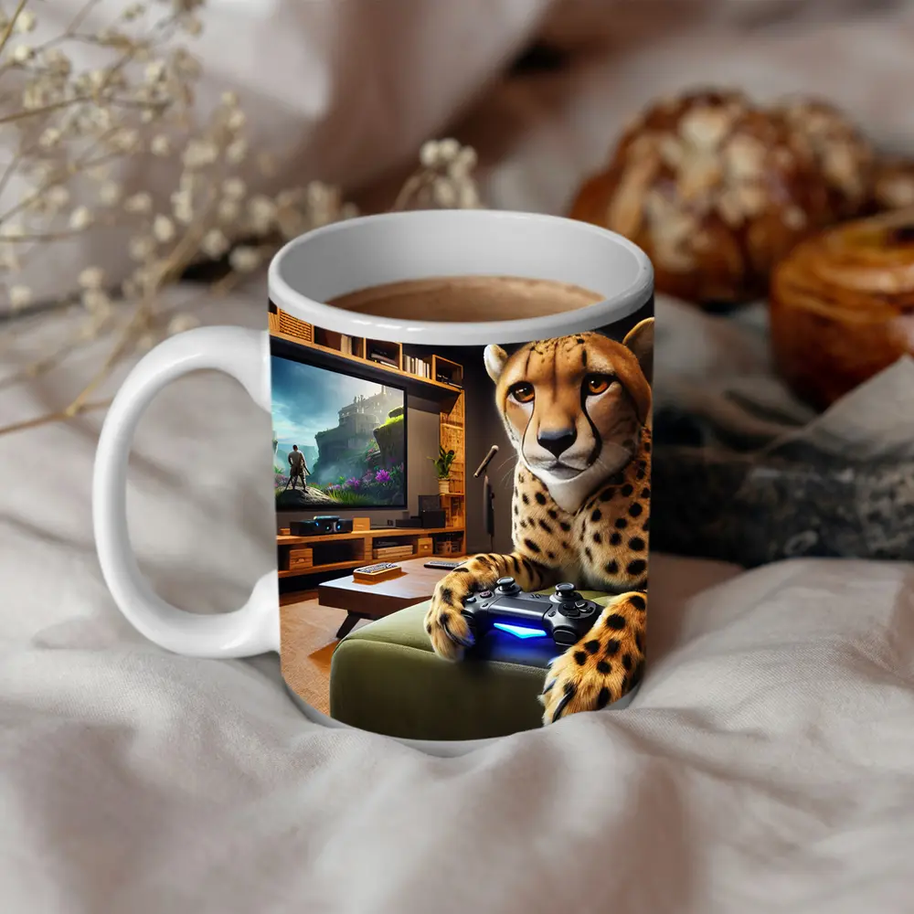 Cheetah Gaming Controller Cozy Living Room – Mugs