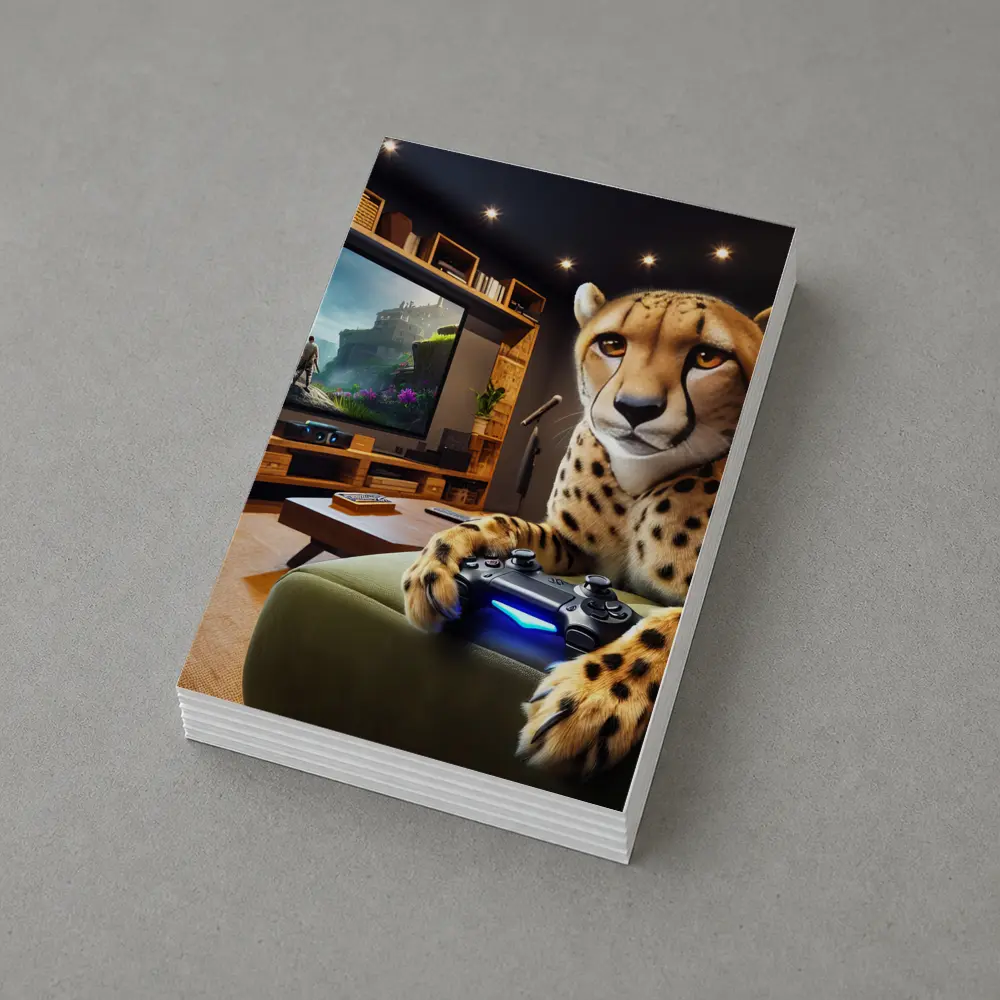 Cheetah Gaming Controller Cozy Living Room – Postcards