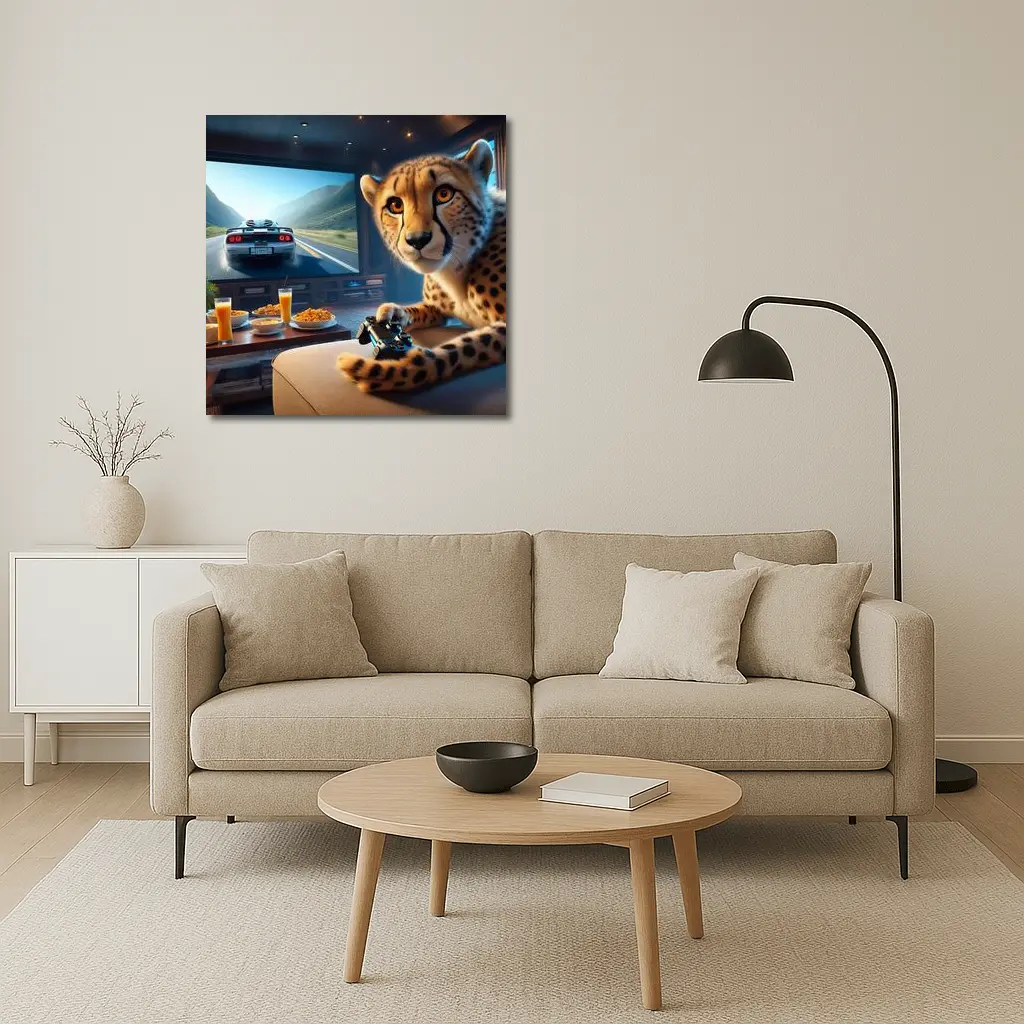 Cheetah Playing Video Games Living Room – Wall Art