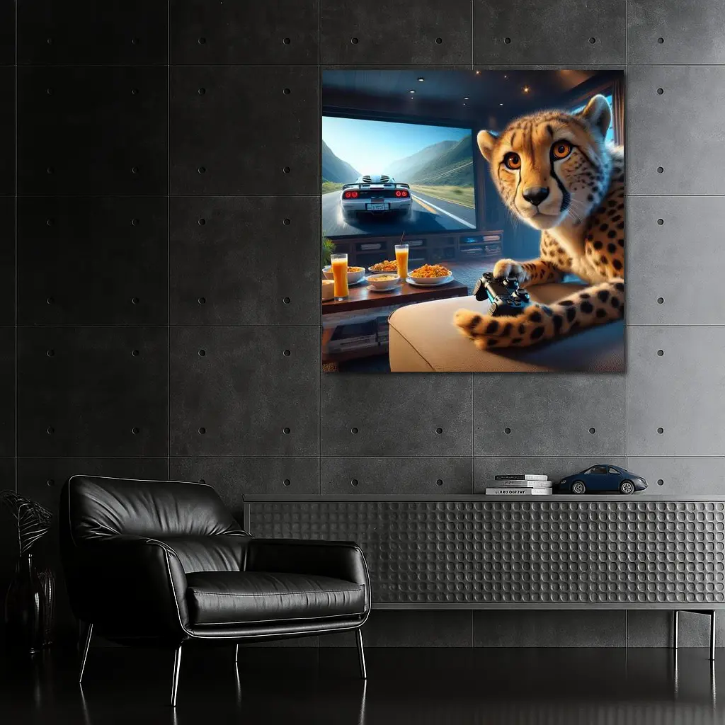 Cheetah Playing Video Games Living Room – Wall Art