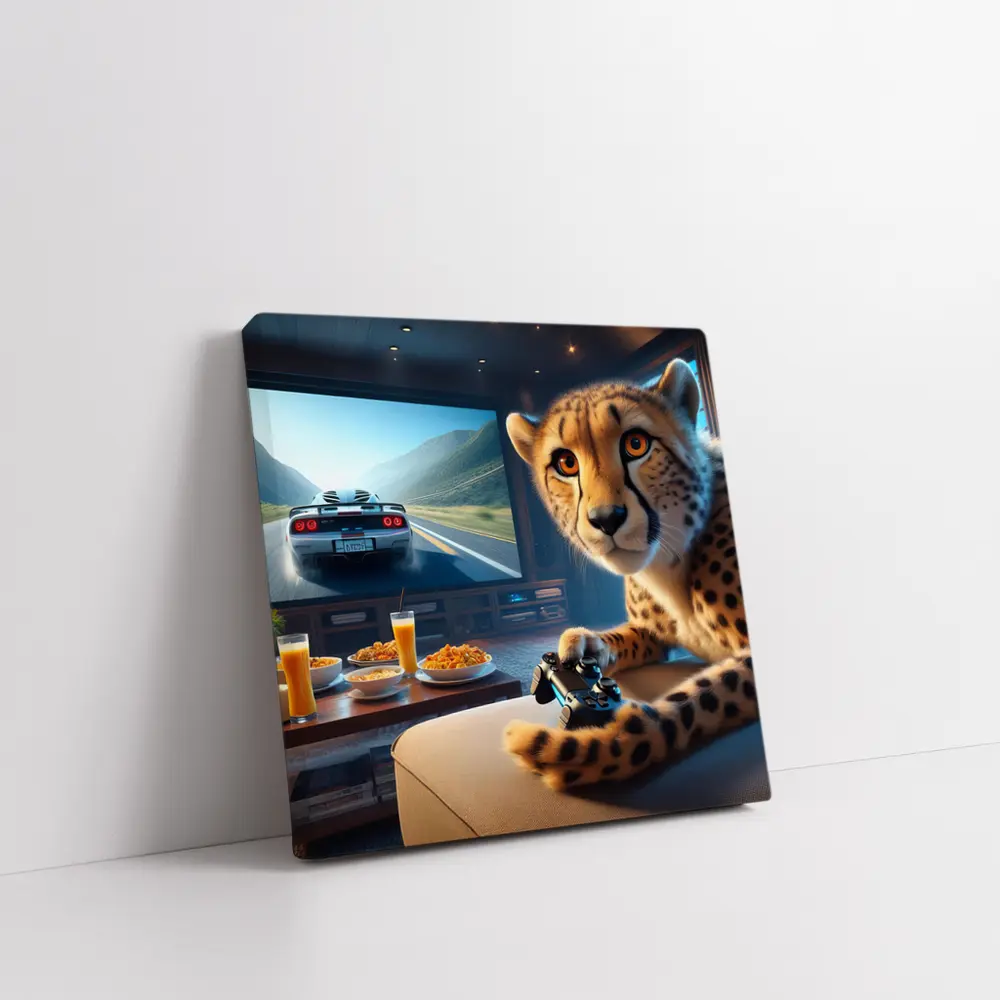 Cheetah Playing Video Games Living Room – Wall Art