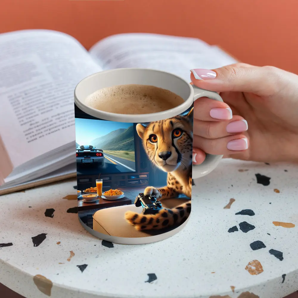 Cheetah Playing Video Games Living Room – Mugs
