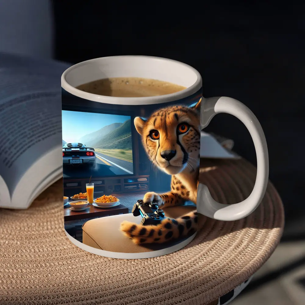 Cheetah Playing Video Games Living Room – Mugs