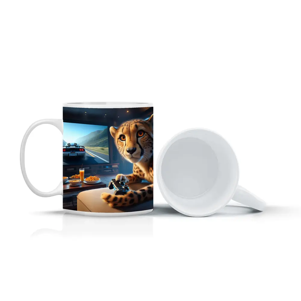Cheetah Playing Video Games Living Room – Mugs