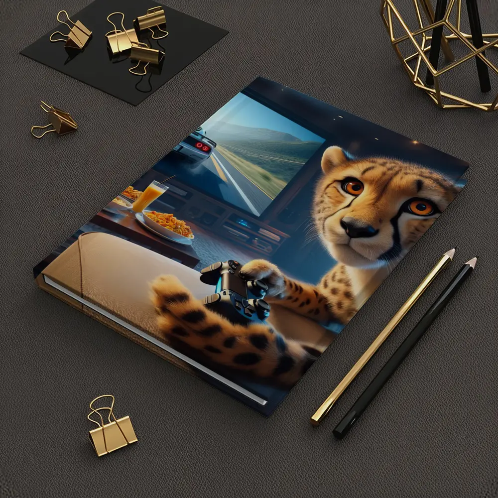 Cheetah Playing Video Games Living Room – Notebooks