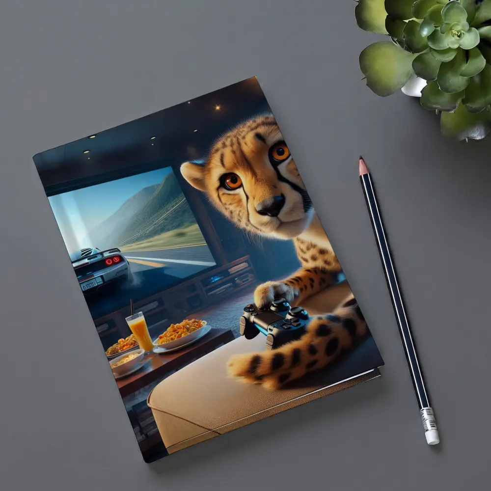 Cheetah Playing Video Games Living Room – Notebooks