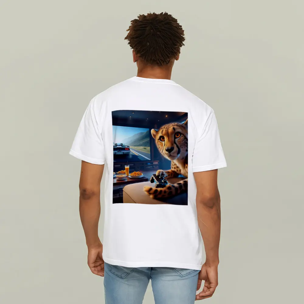 Cheetah Playing Video Games Living Room – T-Shirts