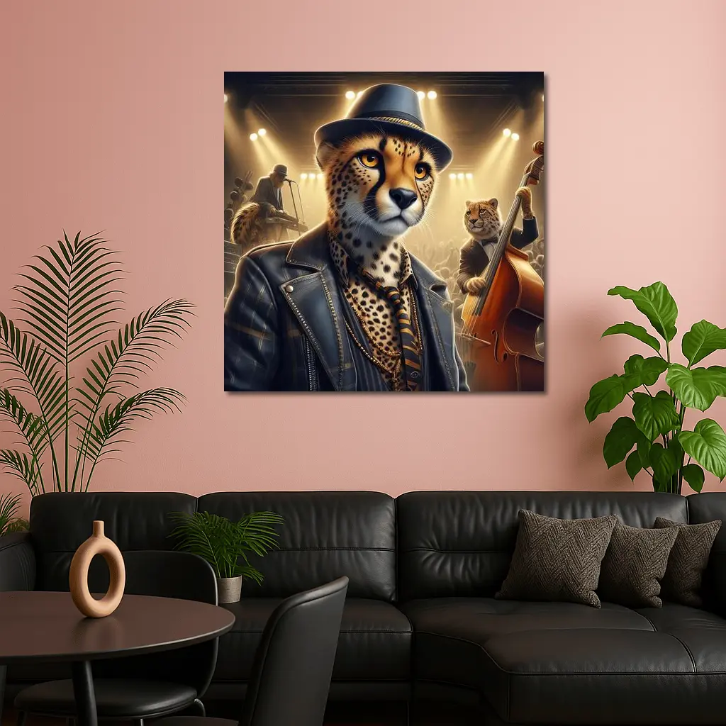 Cheetah Jazz Musician On Concert Stage – Wall Art