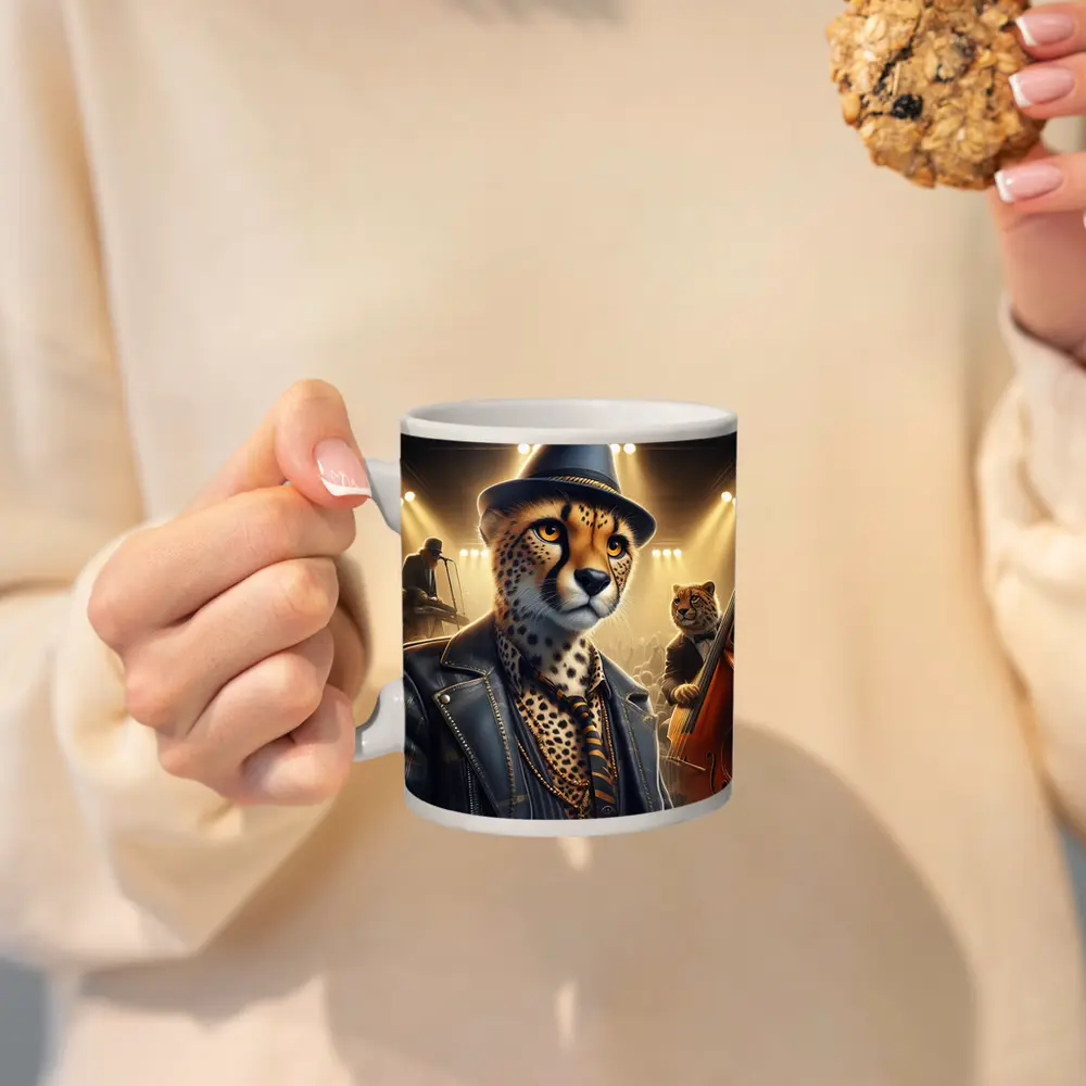 Cheetah Jazz Musician On Concert Stage – Mugs