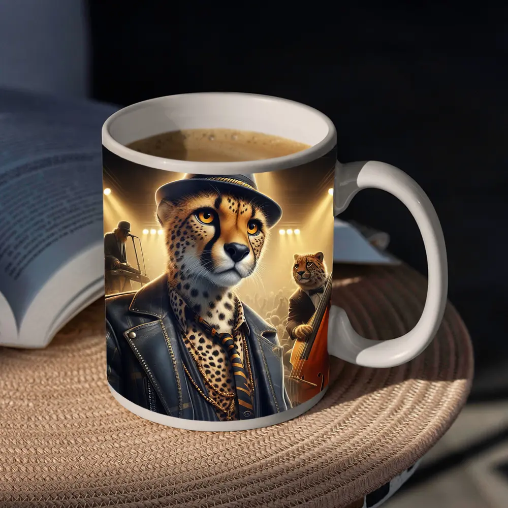 Cheetah Jazz Musician On Concert Stage – Mugs