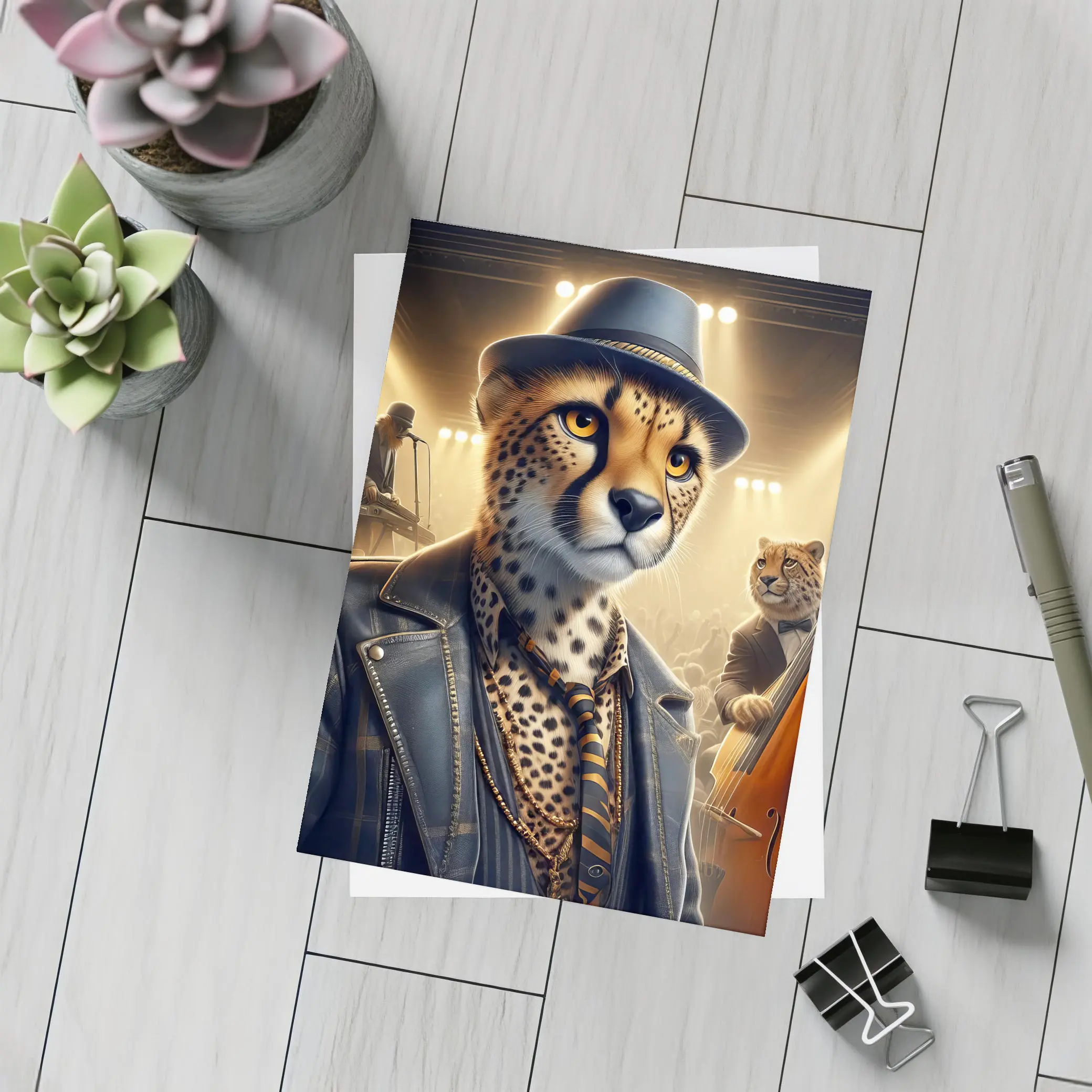 Cheetah Jazz Musician On Concert Stage – Postcards