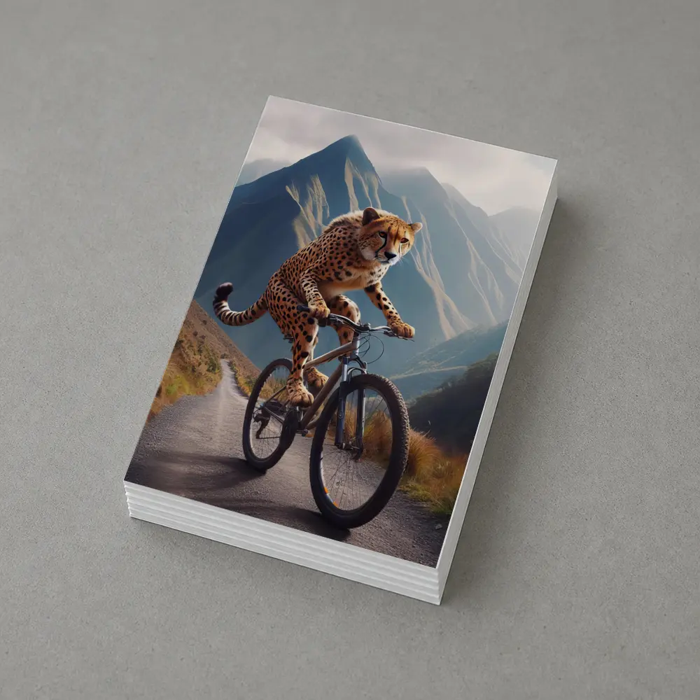 Cheetah Riding Bicycle Mountain Road – Postcards