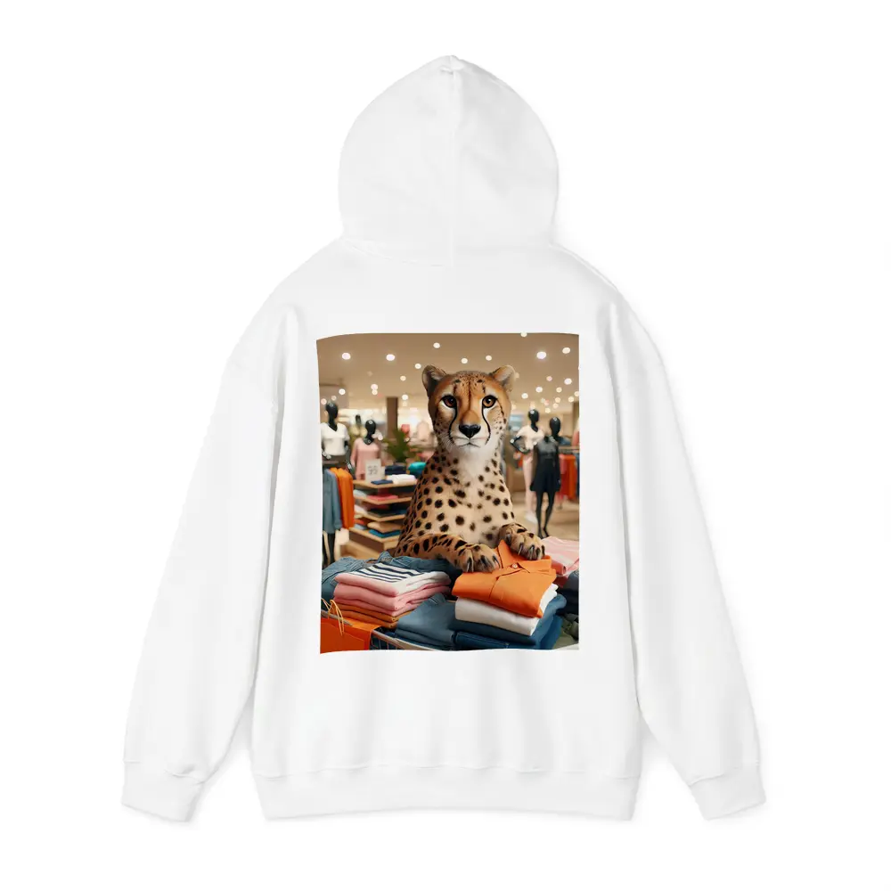 Cheetah Sitting on Folded Clothes Fashion Store – Hoodies