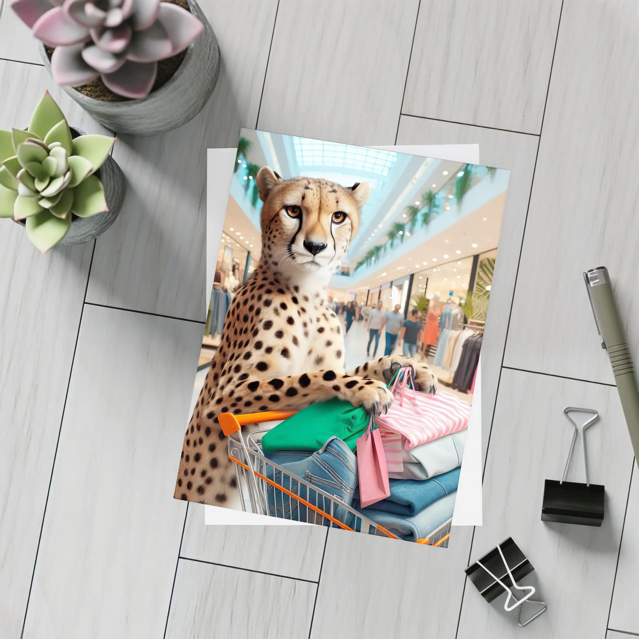 Cheetah Shopping In Busy Fashion Mall – Postcards