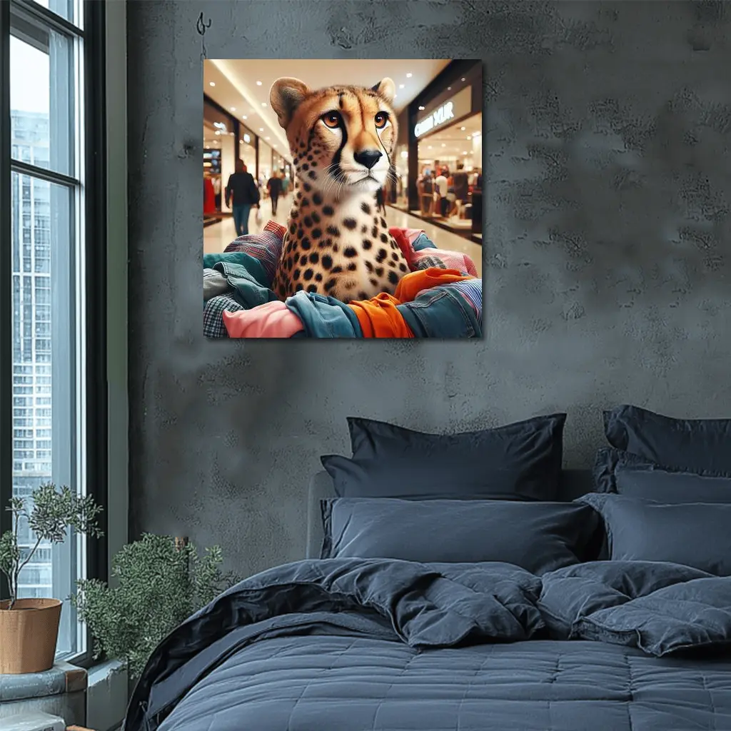 Cheetah Shopping in Busy Fashion Mall – Wall Art