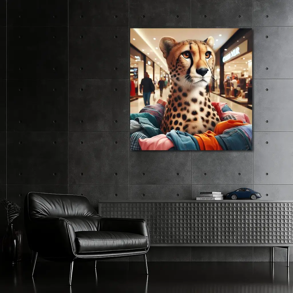 Cheetah Shopping in Busy Fashion Mall – Wall Art