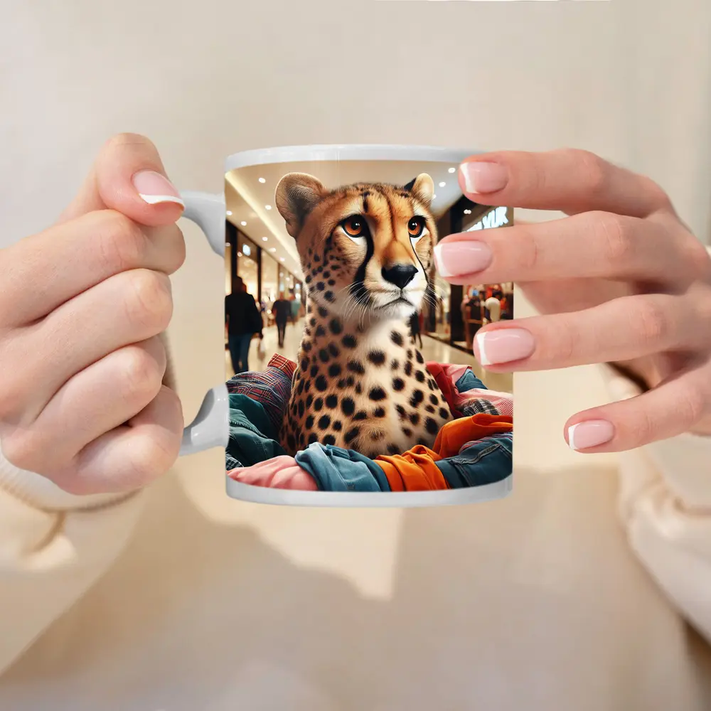 Cheetah Shopping in Busy Fashion Mall – Mugs