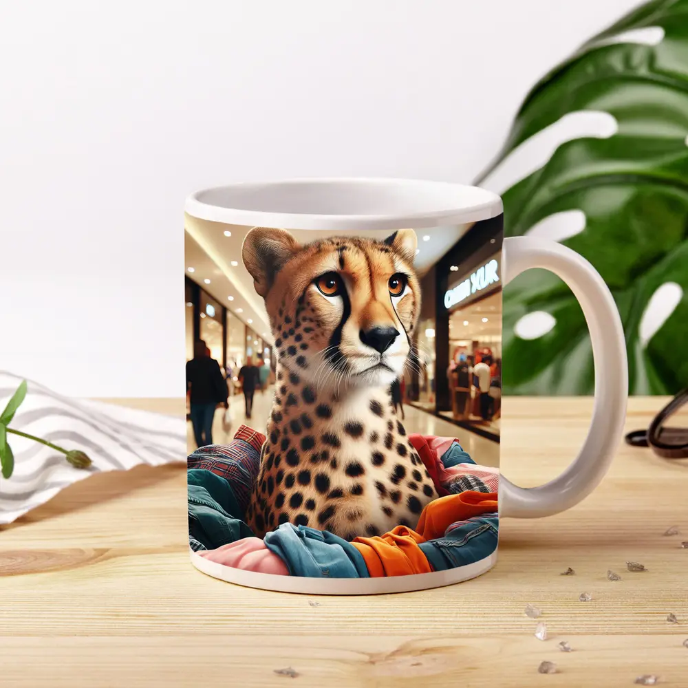 Cheetah Shopping in Busy Fashion Mall – Mugs
