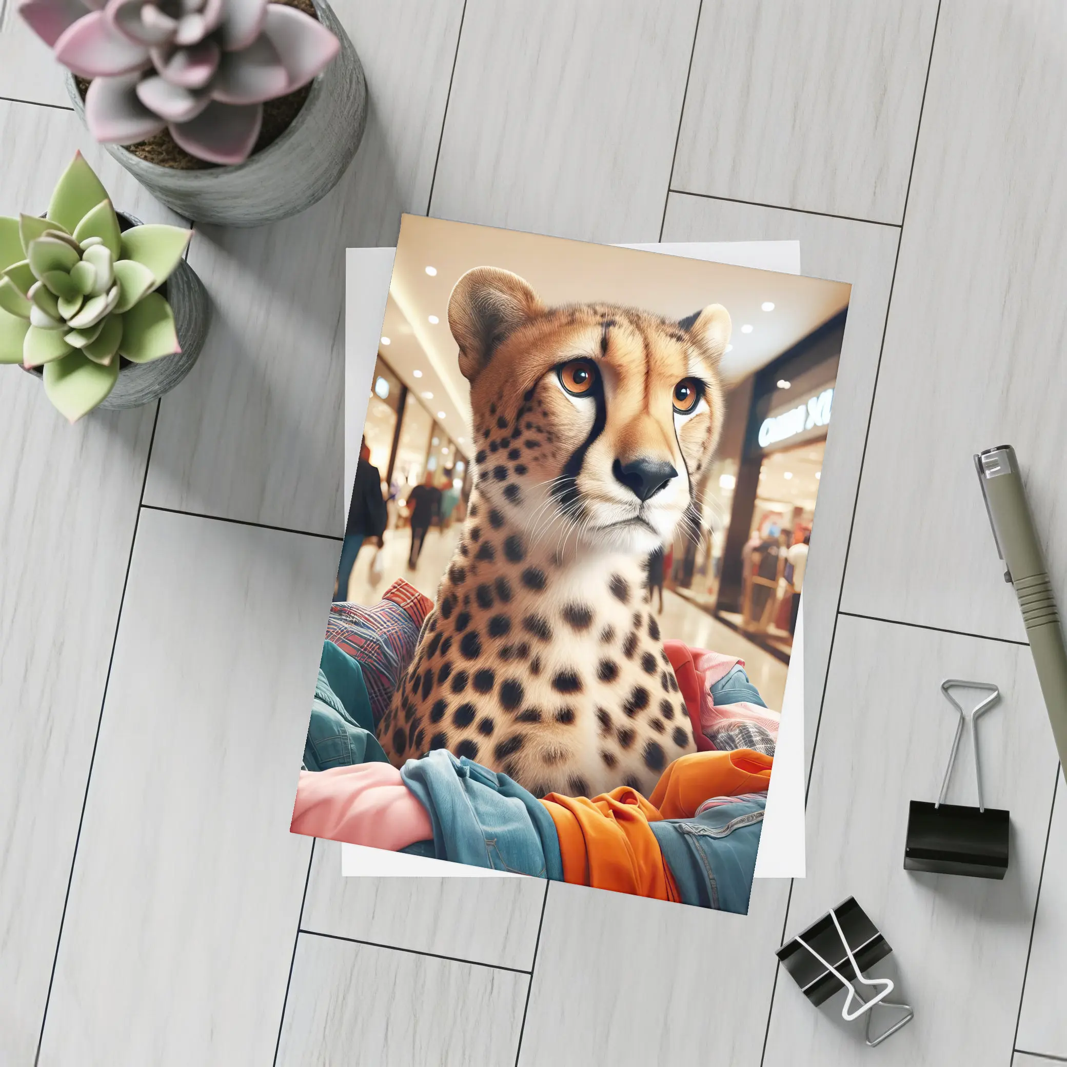 Cheetah Shopping in Busy Fashion Mall – Postcards