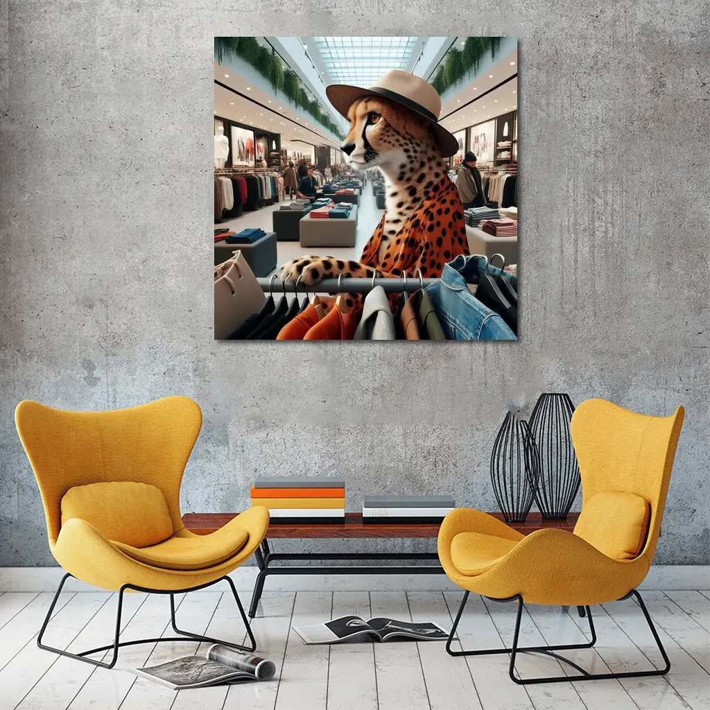 Cheetah Wearing Hat Shopping Fashion Store – Wall Art