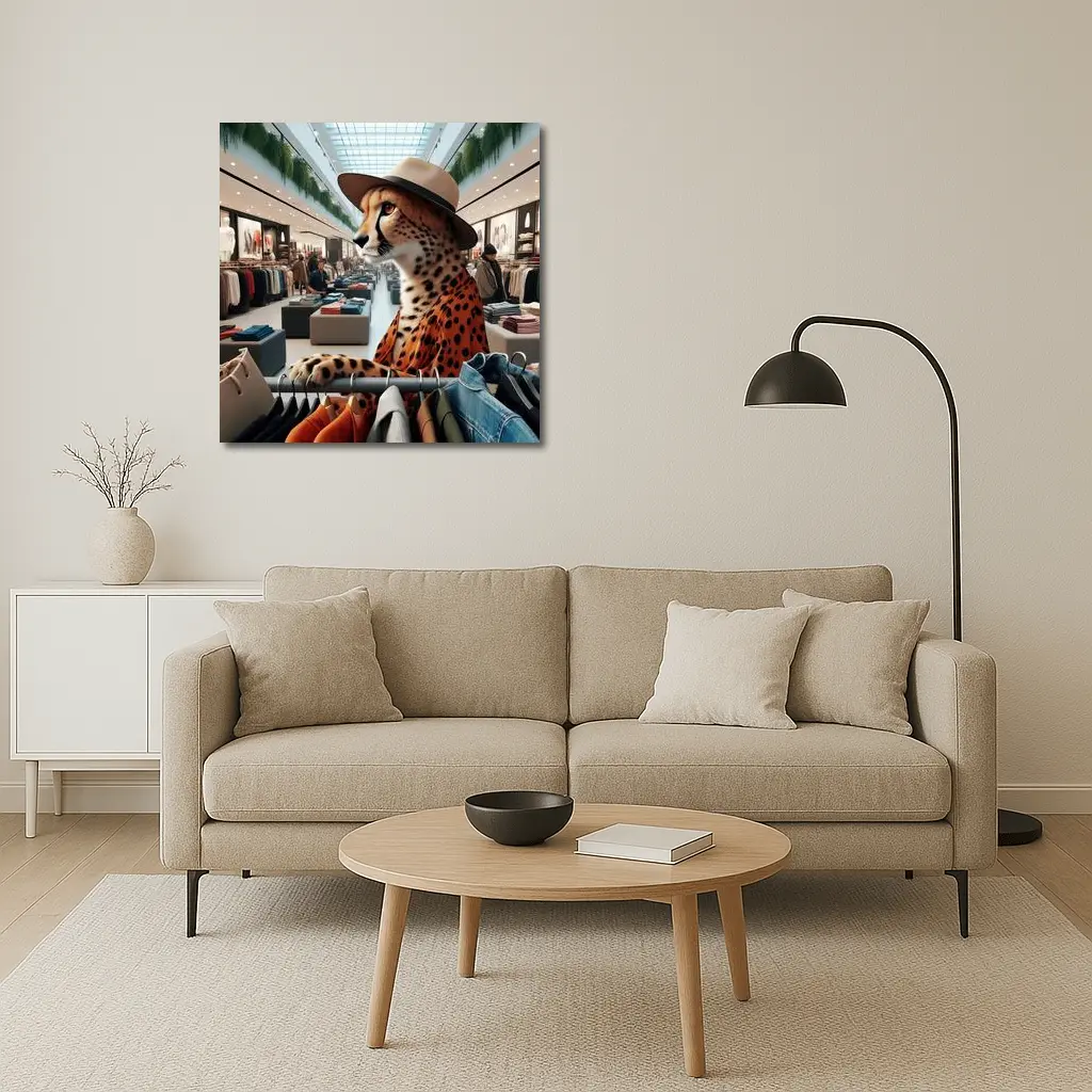 Cheetah Wearing Hat Shopping Fashion Store – Wall Art